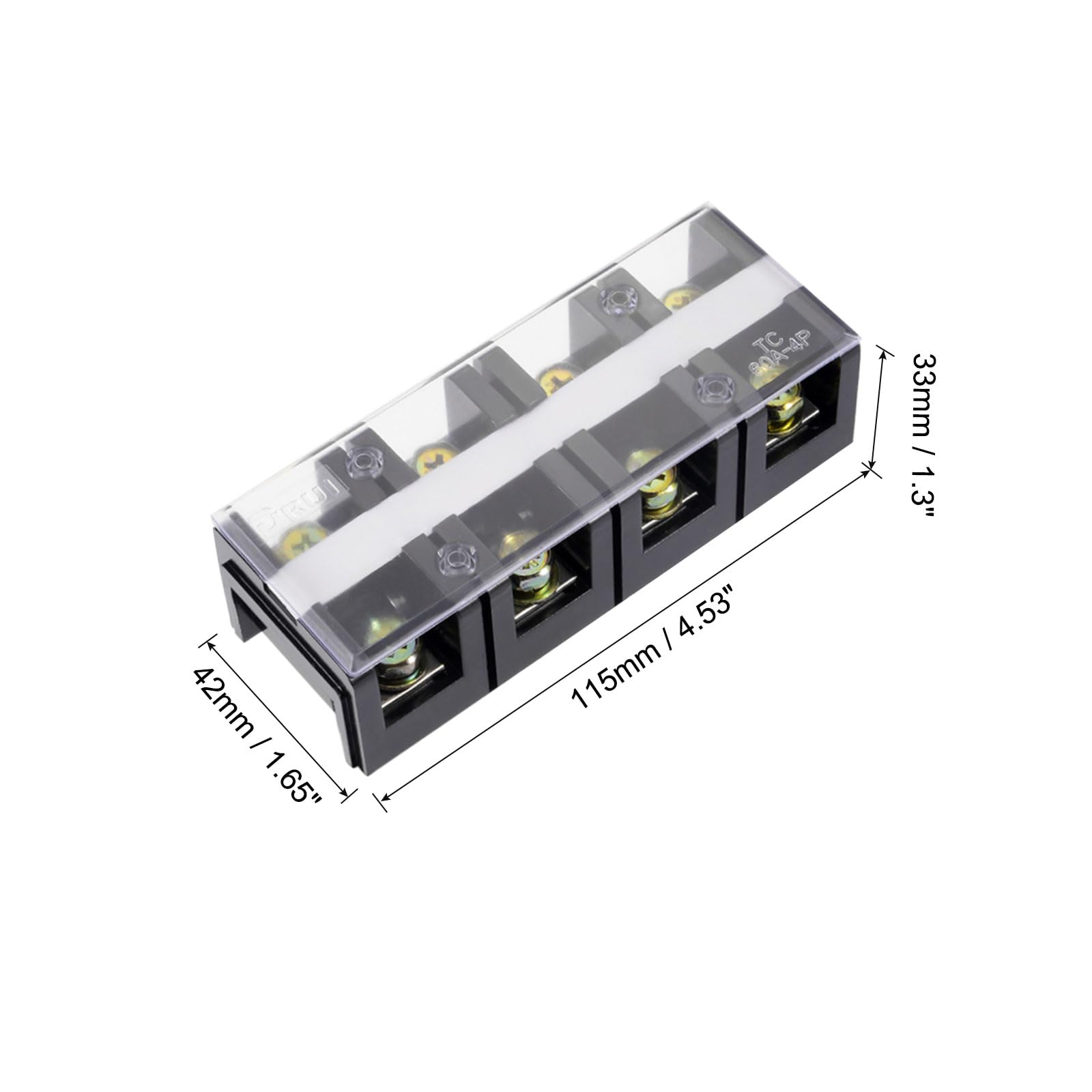 Rebower 4 Positions Dual Rows 600V 60A Terminal Strip Blocks Barrier Screws (with Cover) - Image 2