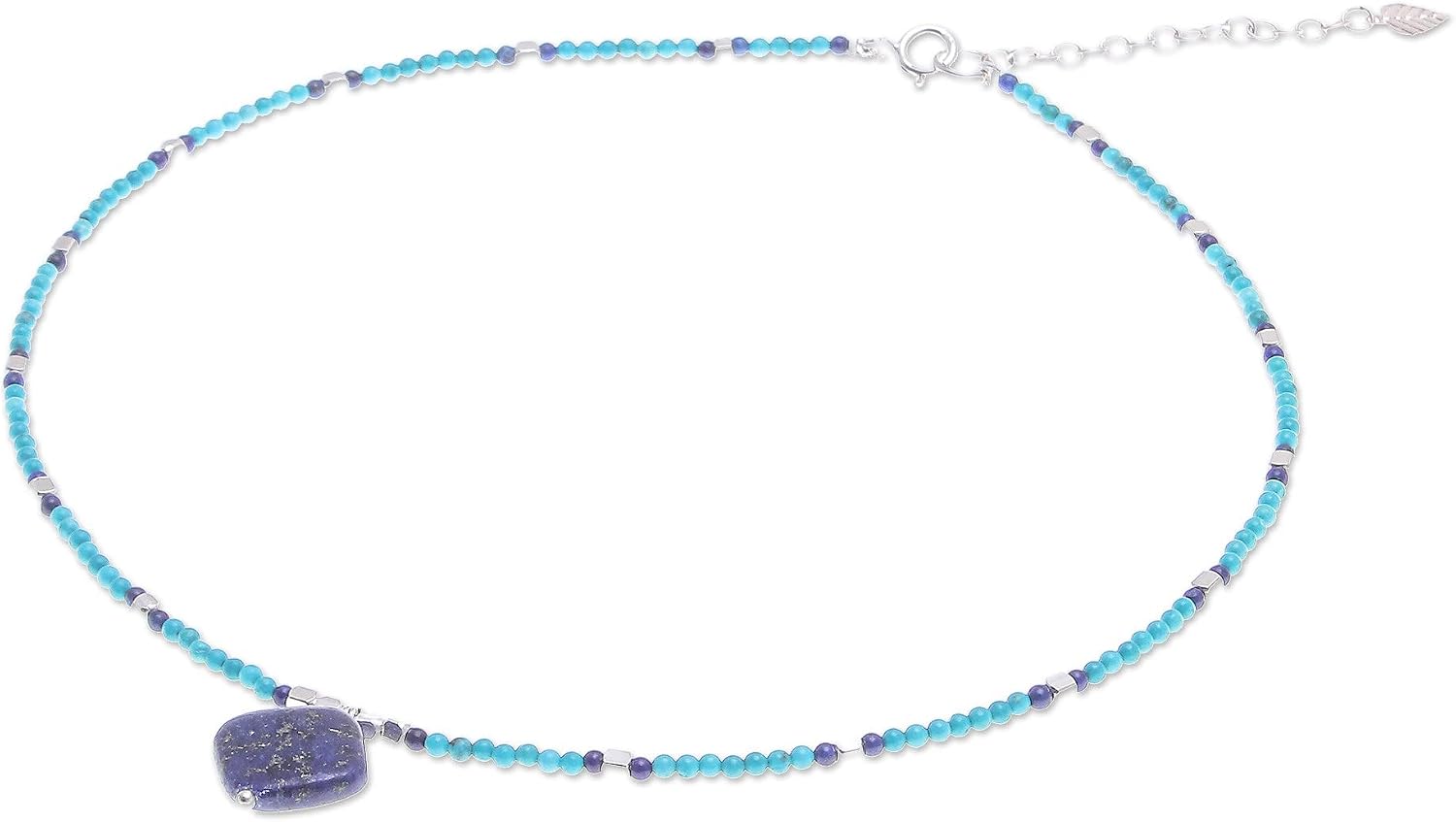 NOVICA Artisan Handmade Howlite Lapis Lazuli Beaded Pendant Necklace Blue Brass Sterling Silver Thailand Birthstone [necklace Length 15.75 in L Necklace Width 2 mm W Pendant(s) 0.6 L x 0.7 in W Ex]