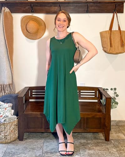 Image of AUSELILY Women's Summer Dresses Casual Sleeveless Midi Tank Beach Dress | Women's Asymmetrical Hem Sundress with Side Pockets, Great for Beach, Vacation & Daily Wear