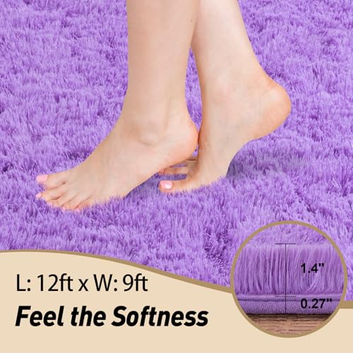 Area Rugs 9x12 Living Room, Large Fluffy Area Rugs for Bedroom, Soft Carpet Shag Kids Room Rug, Non-Slip Fuzzy Rugs Indoor (Purple, 9ft x 12ft)