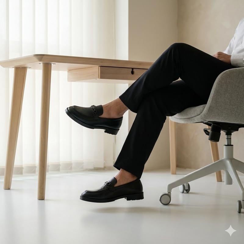 Image of Men's Chain Buckle Loafers || Premium Smooth Faux Leather Slip On || Formal Office & Casual Wear Shoes