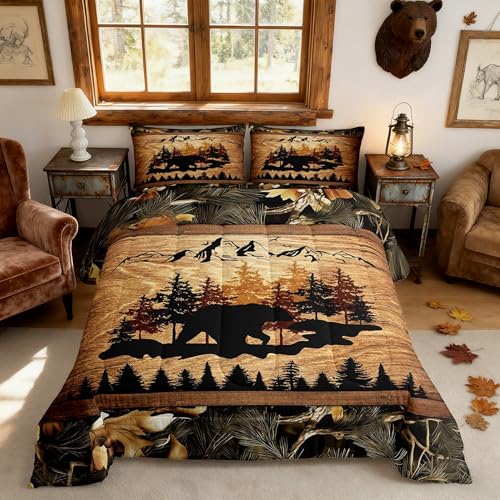 Homewish Lodge Cabin Comforter Set Queen Size 3 Pcs,Bear