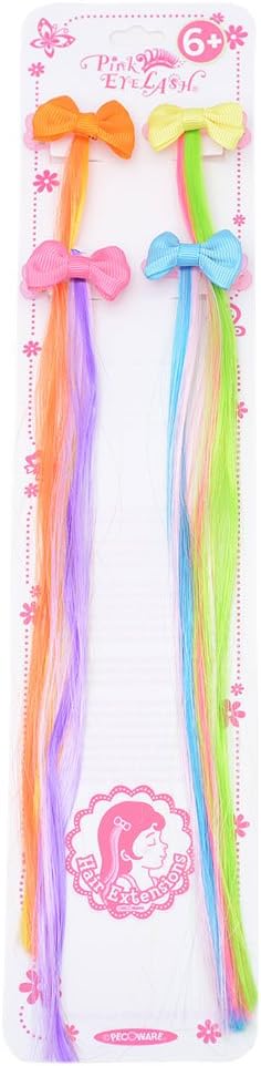 Pink Eyelash Girls Multi Color Bow Thread Accent 4 Piece Hair Clippie Set