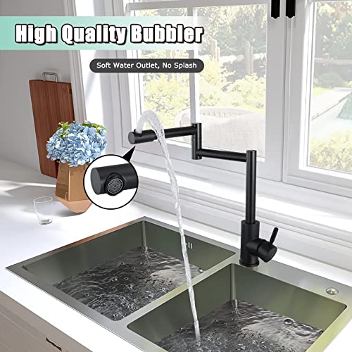 Heyalan Matte Black Pot Filler Faucet Deck Mounted Single Handle Double Joints Free Rotating Modern Pot Filler Deck Mounted Countertop Retractable Commercial Kitchen Sink Faucet Stainless Steel #TOP6