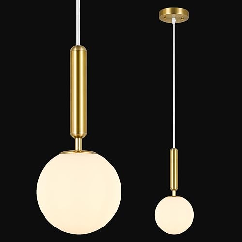 Miniatura 14 de 9-Lights Gold Chandelier with Milk White Glass Mid Century Modern Globe Pendant Light for Foyer Living Room Entryway Hallway Oro (vidrio de