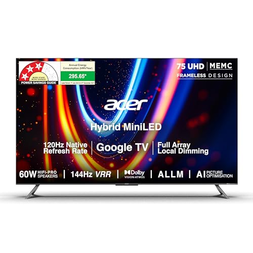 Image of acer 189 cm (75 inches) M Series 4K Ultra HD Smart QLED Mini LED Google TV AR75UDMGR2885AT (Black)