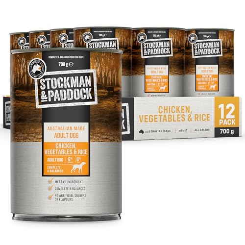 Stockman & Paddock Adult Wet Dog Food, Chicken with Vegetables & Rice 12x700g - Real Australian Meat for Complete Nutrition, A Hearty Meal Dogs Love