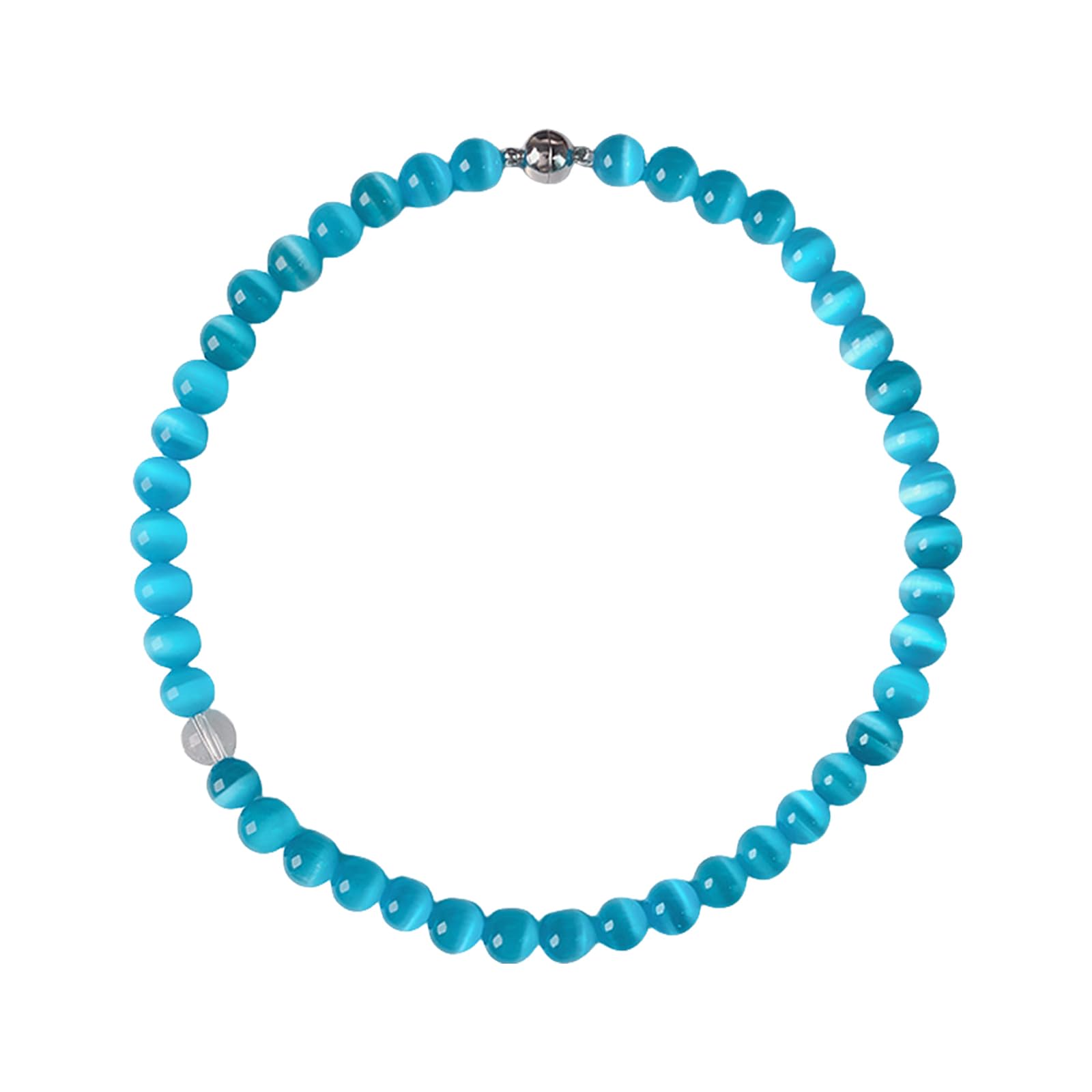 Collier perles cœur bleu œil de chat accessoire quotidien - 8