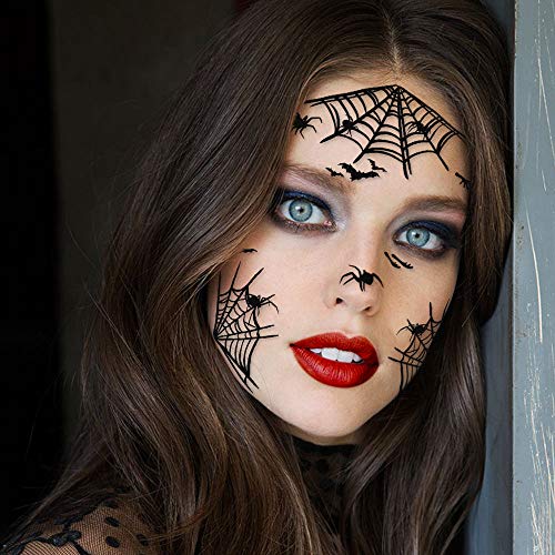 Konsait 65Pcs Halloween Spider Face Tattoos Spider Web Spider Net Temporary Tattoos - Face Shoulder Arm Back Tattoos Stickers-Halloween Costume Apparel Cosplay Accessories Party Favor Supplies #TOP2