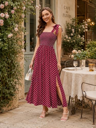 Image of BROVAVE Women Summer Floral Dress: Casual Square Neck Flowy Boho Beach Midi Sundress Sleeveless Tie Shoulder Vacation Daily