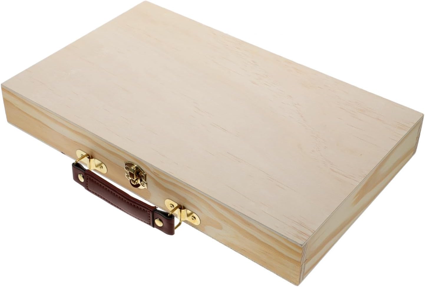 MAGICLULU Portable Wooden Painting Tool Box with Handle and Locking Clasps, Lightweight Art Case for Adults, Khaki Wood Storage Box for Daily Life Supplies