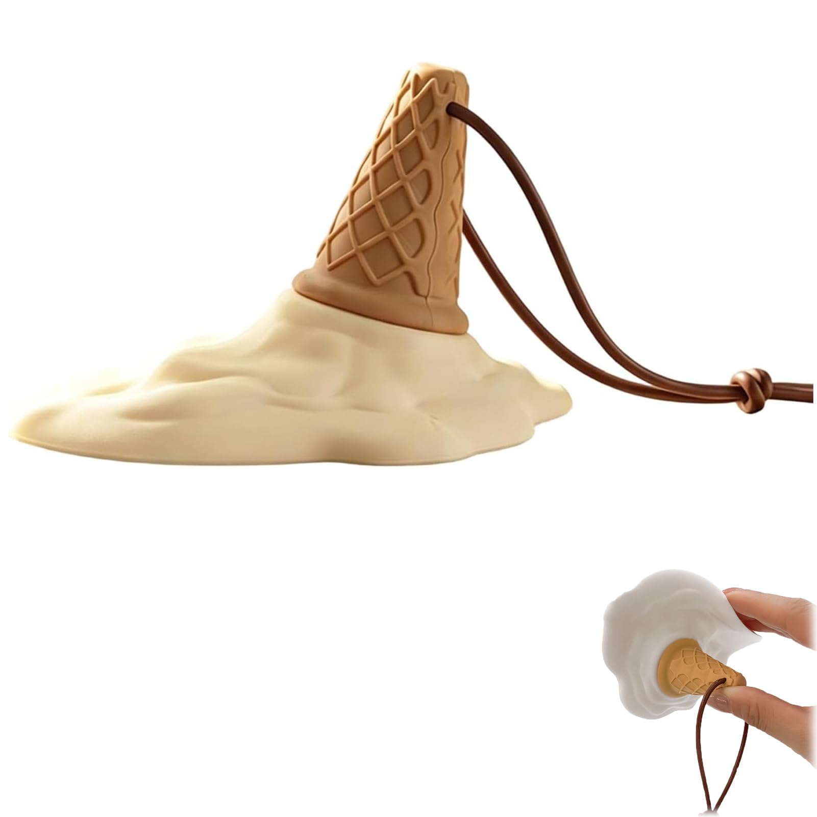 Melting Ice Cream Cone Door Stopper, Cute Silicone Floor Wedge with Suction Cup, Decorative Anti Collision Doorstop Wall Protector for Home Apartment Dorm (Khaki)