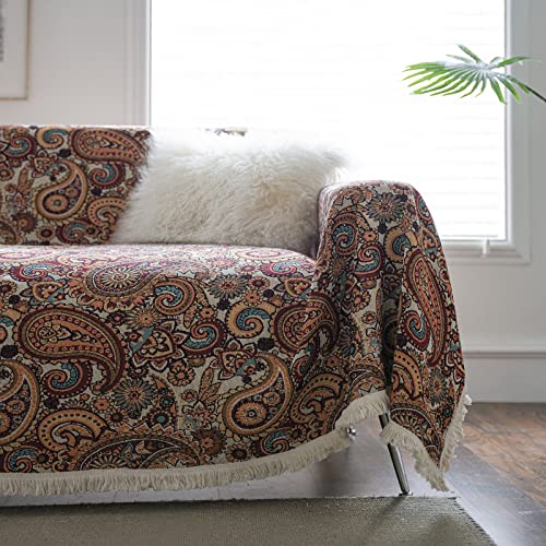 Roomlife Thick Linen Couch Covers Retro Paisley Jacquard Pattern Sofa Covers Practical Living Room Furniture Protector Futon Sofa Slipcover Sectional Couch Cover For Dogs Cat Pet 71"X 118" #TOP5