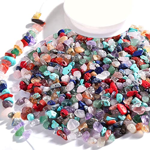 Lot de 200 perles en pierres précieuses - Mélange de pierres semi-précieuses - Avec trou - Perles irrégulières naturelles pour la fabrication de colliers,...