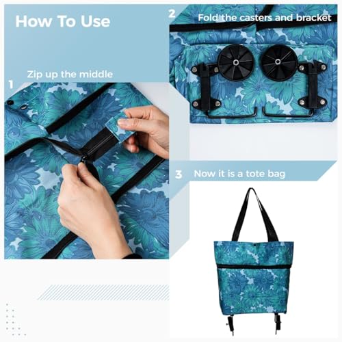 Shopping Tote with Wheels, Portable 18L Reusable Trolley Bag for Travel and Grocery Needs2