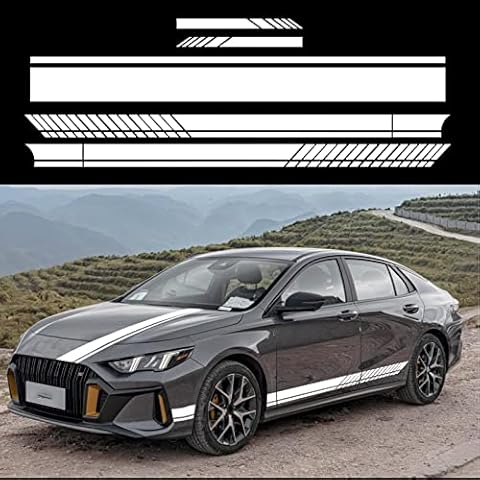 HUWANDE Racing Side Stripe Stickers for Car,Vinyl Car Hood Decal,Car Side Graphics (White) Cover