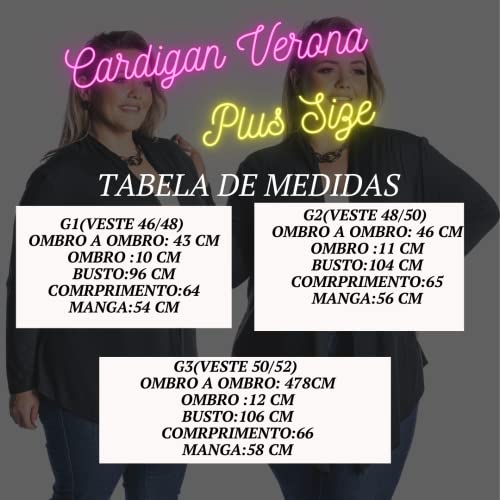 Cardigan Plus Size Kimono Feminino Juquitiba Brasil Preto (G3)