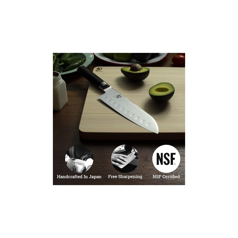 Shun-Classic-7-Hollow-Ground-Santoku-Knife-Handcrafted-Japanese-All-Purpose-Knife-VG-MAX-Core-with-Damascus-Stainless-Steel-Cladding-Pakkawood-Handle-Versatile-Japanese-Cutting-Knife Shun Classic 7" Hollow Ground Santoku Knife, Handcrafted Japanese All Purpose Knife, VG-MAX Core with Damascus Stainless Steel Cladding, Pakkawood Handle, Versatile Japanese Cutting Knife