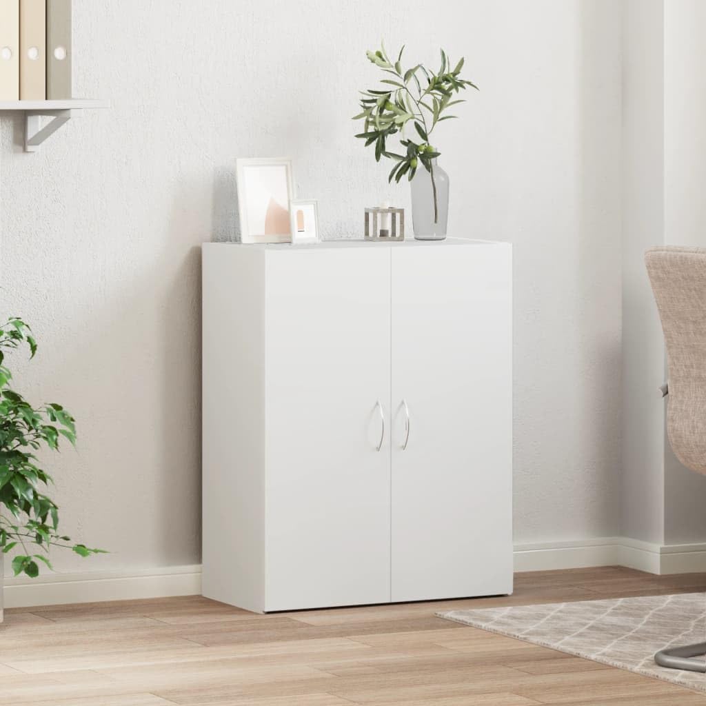 Aktenschrank Weiß 60x32x77 cm Büroschrank aus Holzwerkstoff mit Zwei Türen für Büroorganisation und Stauraum