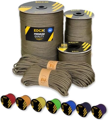 EdcX Paracord 4mm, 35+ Solid Colors (10m, 15m, 30m, 50m, 100m, 300m) | Ideal for Crafting, DIY, Camping, Survival, Outdoor | 100% Nylon Rope 4mm | Tactical Cord 550 Type III (Red, 50 m)