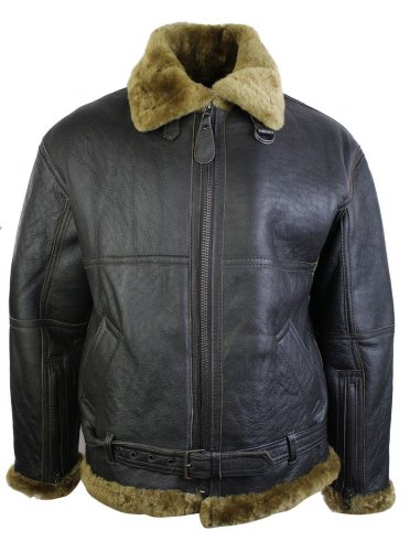 TruClothing.com Herren Lederjacke Original Jacke Leder Schaffell RAF Piloten Flieger Braun Klassik Schafsleder Jacke