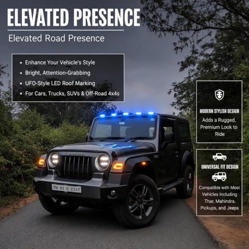 Image of UBH Roof Marker LED Lights For Cars, Trucks, Or Suv 4 X 4 Thar (UFO) (UFO Light 5 Blue)