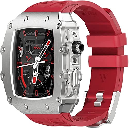 Coque en acier pour Apple Watch 45mm : le kit mod de luxe ultime avec bracelet fluororubber