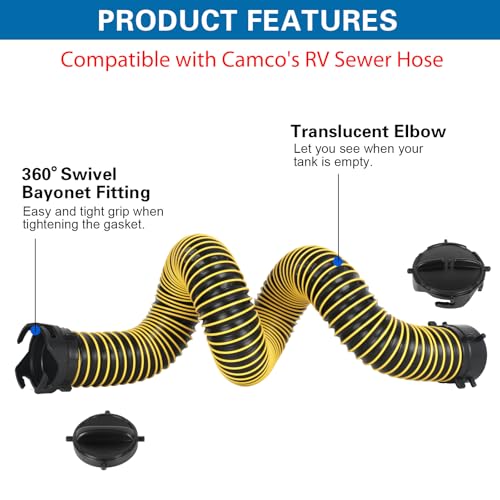 Image of 5FT RV Sewer Hose Extension Camper Sewer Hose Extension with Caps | EXTREME Heavy Duty 24 Mil, TPE Material, Abrasion Resistance and Crush Protection, Yellow