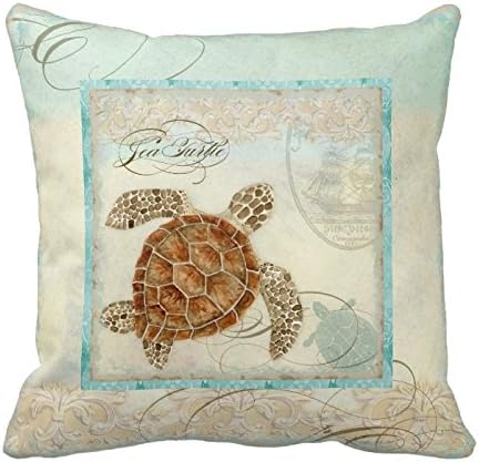 Sea Turtle Coastal Beach - Home Decor Pillow Cover Cotton Pillowcase Cushion Cover 20 X 20