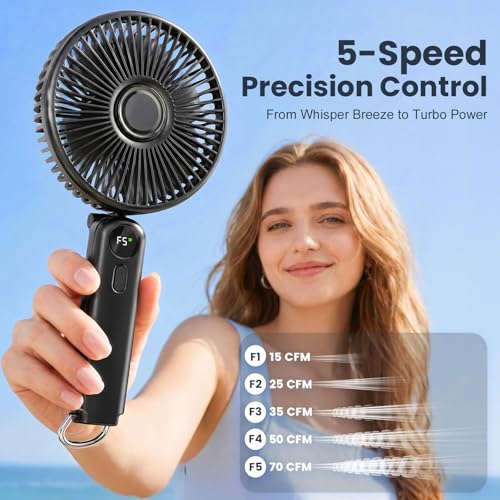 Image of Handheld Portable Fan, 10000mAh Rechargeable Travel Personal Fan | 6-inch Wide Airflow, Ultra Quiet Cooling, up to 40H Runtime, Foldable for Travel, Concerts, Makeup, Outdoor Use and Gifts
