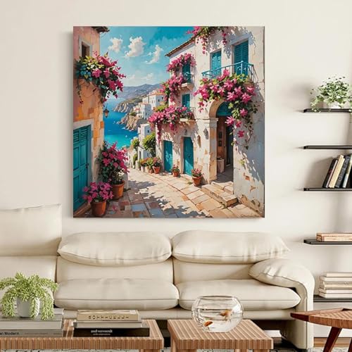 Diamond Art Kits for Adults Beginner, Seaside Scenery DIY Modern Diamond Painting Kits 5D Diamond Dots Gem Art Crafts with Tools,Round Full Drill Funny Crafts for Home Wall Decor&Gift-13.7x13.7in