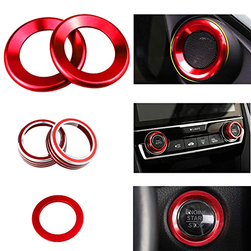 GeeGee Accessories Interior Decorations Door Audio Speaker Rings Voice Volume Control Tune Knob Engine Start Stop Ignition Push Key Button Cover Decals for Honda Civic 2016 2017 2018 2019