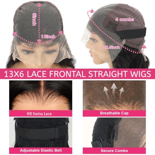 13x6 Lace Front Wigs Human Hair 200 Density 24 Inch Straight Wig - image 3