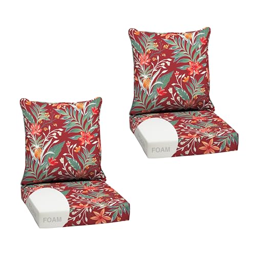 Arden Outdoor Deep Seat Cushion Set, Foam, 24x24, Red Tropical Floral