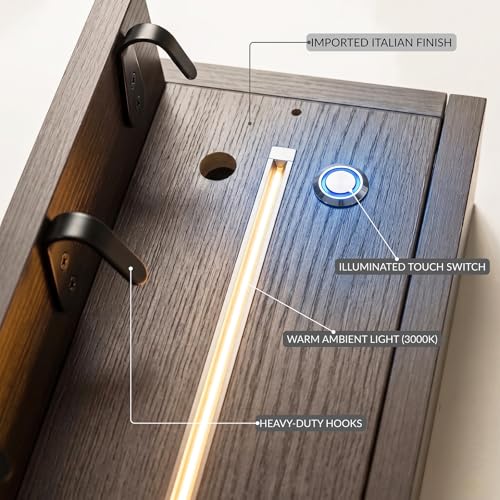 CANCHIC Wall Mounted Coat Rack with Hidden Storage & LED Light, 24 Inch / 61 cm Wood Floating Shelf with 5 Hooks, Entryway Mail Organizer & Key Holder for Hallway, Mudroom & Foyer, Dark Walnut Finish by CANCHIC - Image 4