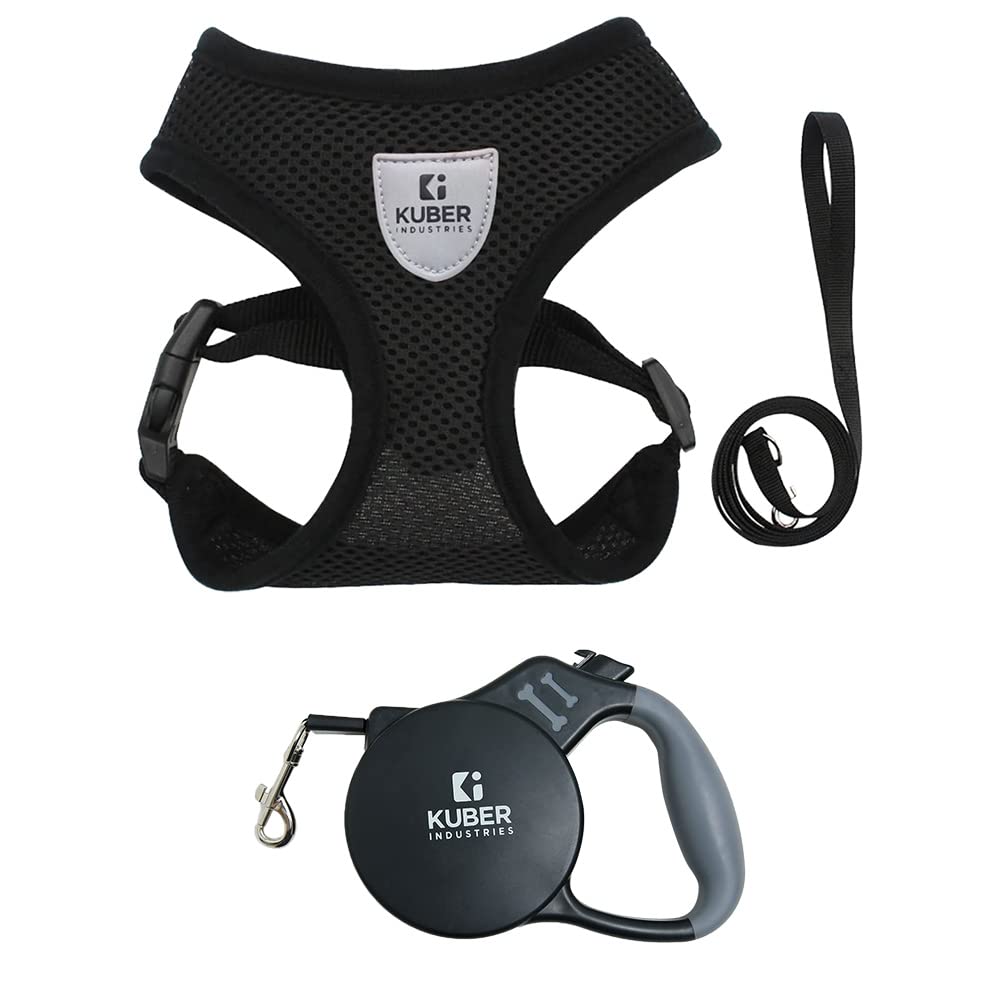 Kuber Industries Retractable Dog and Dog Chest Harness with Nylon Leash | No Pull, Soft Padded and Breathable Dog Vest I Adjustable, Reflective I Easy Control Dog Retractable Leash (Black, Large) (B0C3ZVMYWW) Amazon Price History, Amazon Price Tracker