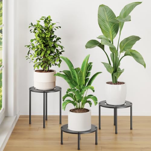 iDavosic.ly 3-Pack Metal Plant Stands for Indoor Outdoor, 10'' Small, Black
