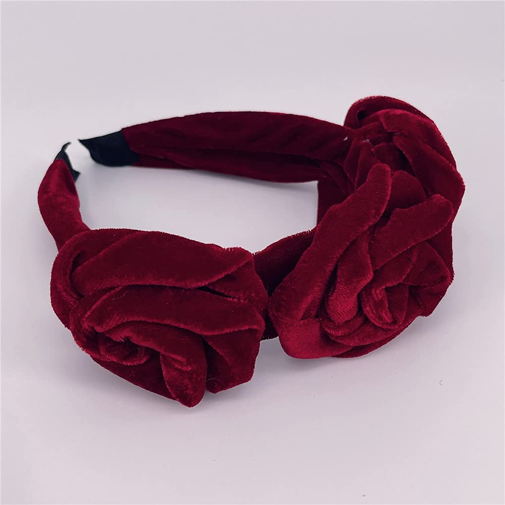 QTMY Velvet Wide Rose Flower Headbands Vintage Hairband Elastic Hair Hoops Fashion Hair Accessories for Women Girls