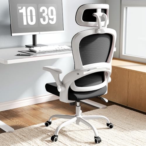 Image of TRALT Office Chair Ergonomic Desk Chair, 330 LBS Home Mesh Office Desk Chairs with Wheels, Comfortable Gaming Chairs (1, White, Black)