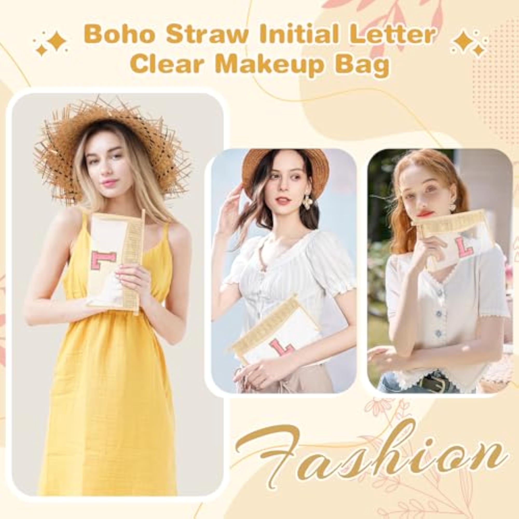 Personalized Initial Letter Boho Makeup Bag, Waterproof