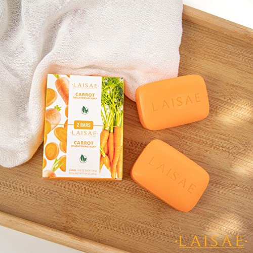 Laisae Carrot Brightening Soap For Exfoliate Face & Body Moisturize, Pore Cleaner, Glowing Skin With Shea Butter - All Skin Types, Vegan Formula, Paraben & Sls Free, 3.52 Oz (2 Bars) #TOP6