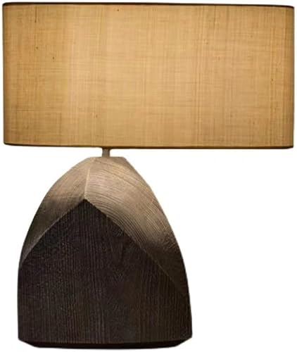 Lámpara de mesa nórdica de grano de árbol de madera lámpara de noche LED con pantalla de tela y base de resina luz de escritorio decorativa luz