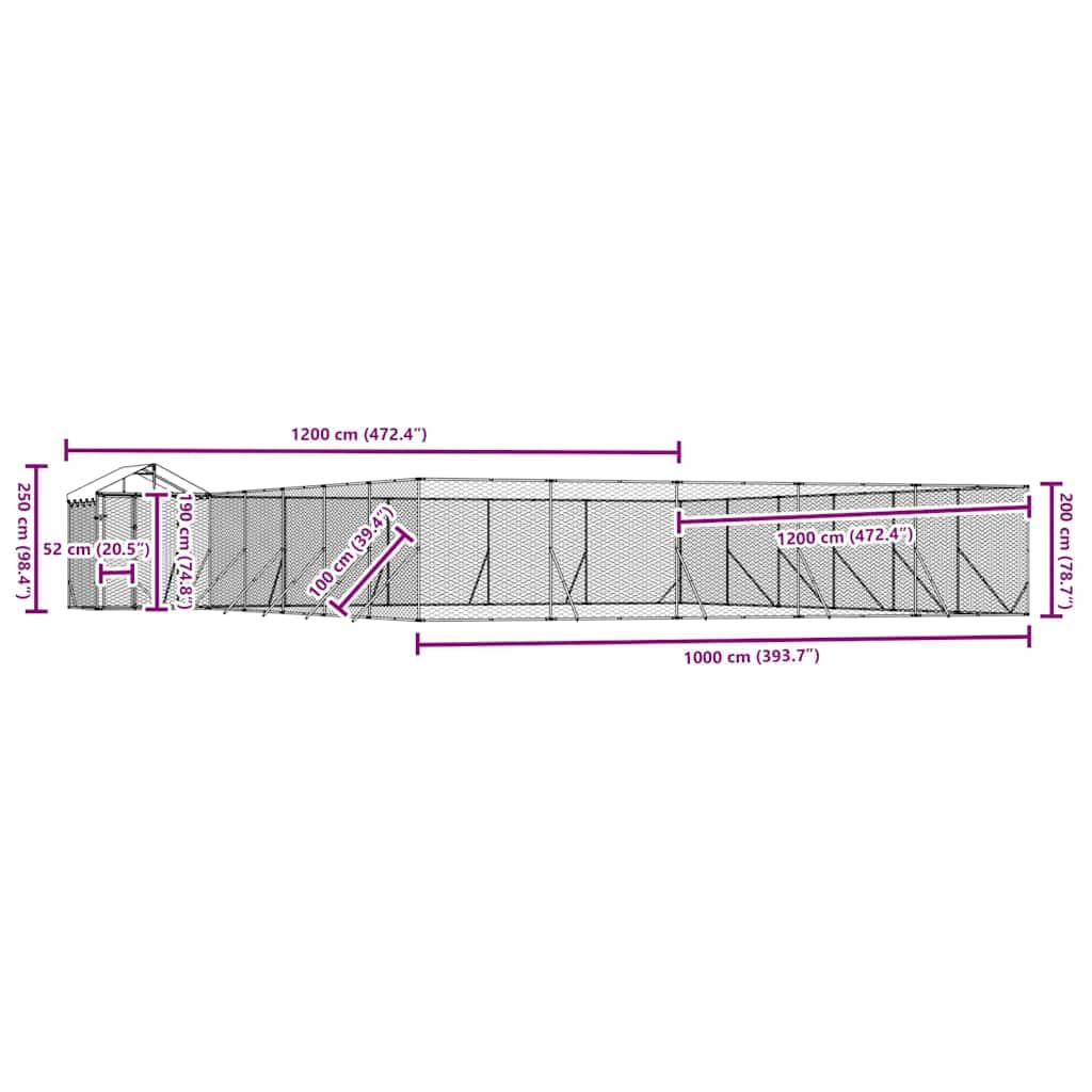 Zewnętrzna buda dla psów z dachem, 12 x 12 x 2,5 m, stal ocynkowana, dla szczeniaków, zwierząt domowych, bezpieczny kojec
