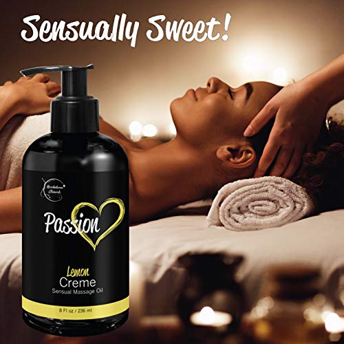 Passion Sensual Massage Oil For Couples – All Natural, Lemon Crème Scent With Almond Oil & Jojoba Oil. Natural Body Oil For Dry Skin. Massaging Oil For Romance & Relaxation – 8Oz #TOP2