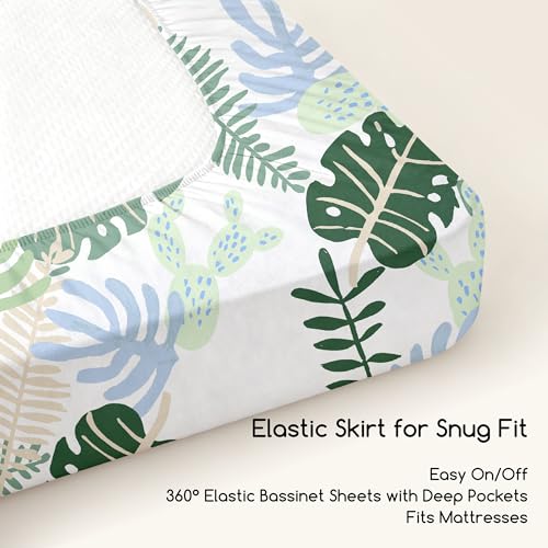 Image of Bedside Sleeper Bassinet Fitted Sheets 20 x 33, 3 Pack Baby Delight Beside Me Dreamer,Babybond,Jimglo,koola,cowiewie,fodoss, Dream On Me Baby Square Bassinet, Sage Green Leave
