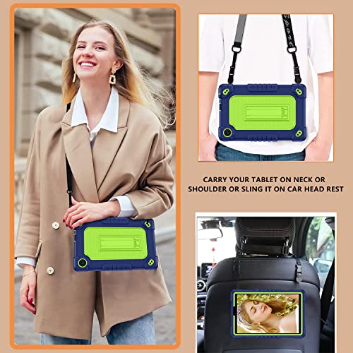 Fiewesey For Tcl Tab 8 Le Tablet Case,With Shoulder Strap Soft Silicone&Hard Back Hybrid Shockproof Kids Friendly Case For Tcl Tab 8 Le(Model:9137W)/Tcl Tab 8 Wifi(Model:9132X) (Navy/Green) #TOP5