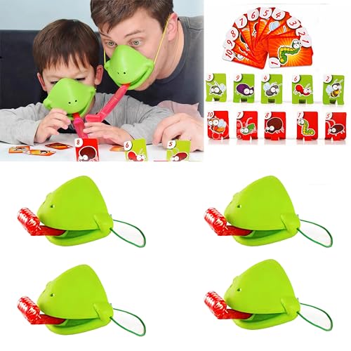 Frog Tongue Game Set - Mask With Blow Tongue Lizard Toy Multiplayer Party Game (4-Pack Masks)