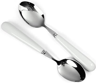 20cm 8inch Fine Dinner Spoon with Round Edge Quality 18-10 Stainless Steel White Ceramic Handle,Soup Spoons Mirror Polishing Cutlery, Main Meal Spoon sus304 Table Spoons 2 Pcs
