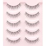 HH&LL Natural Look Cat Eye Short False Eyelashes Wispy Fake Mink Soft Comfortable Fluffy Lashes (5 Pairs, NB50)