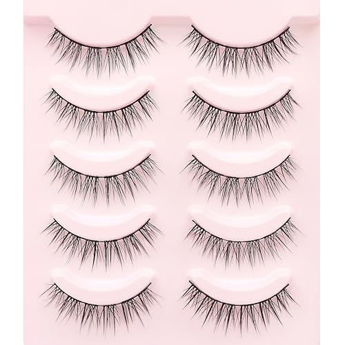 HH&LL Natural Look Cat Eye Short False Eyelashes Wispy Fake Mink Soft Comfortable Fluffy Lashes (5